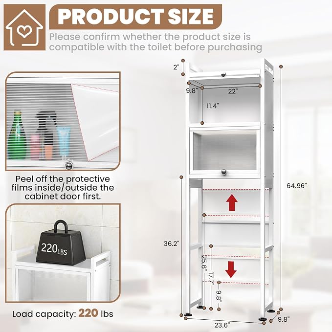 ZZL Over The Toilet Storage Cabinet, Bathroom Toilet Organizer, Waterproof - Image 2