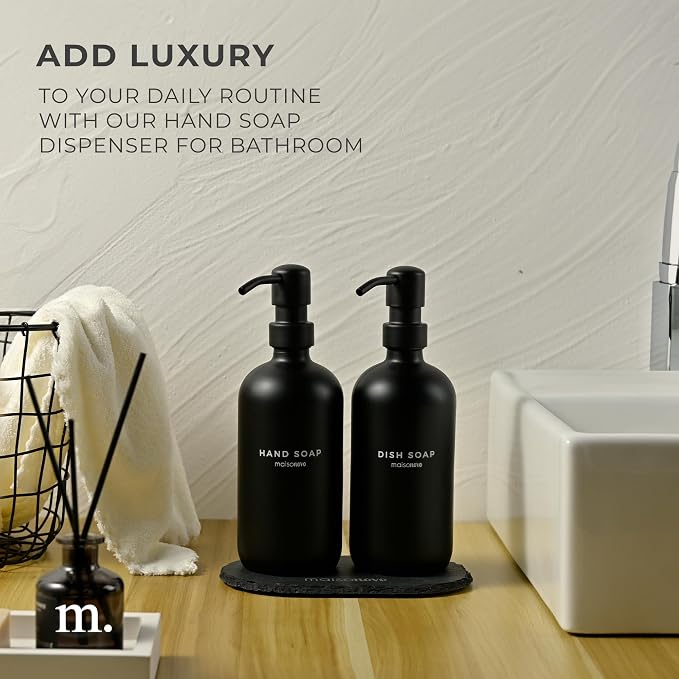 MaisoNovo Soap Dispenser 3-Piece Set | 16.9oz Black Bottles - Image 7