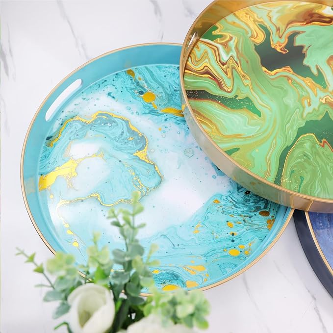 Round Green Marbling Decorative Tray - Image 6