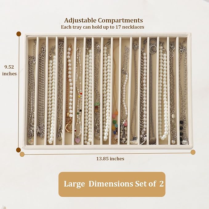 Large Velvet Jewelry Tray 2 Pack Stackable Jewelry Display Drawer Inserts Trays - Image 3