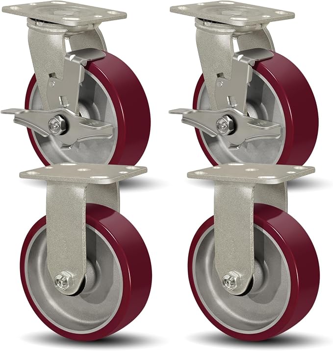 SY America 6" X 2" Casters Wheels, Heavy Duty Casters Set of 4，Polyurethane on by SYAmericaIndustrialCasters