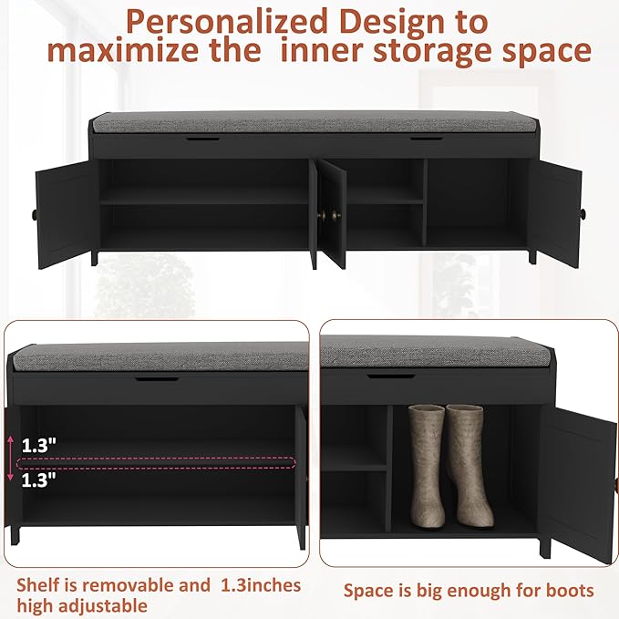 HOMEFORT 54.4" Shoe Bench with Lift Top Storage, Entryway Bench with Cushioned - Image 6