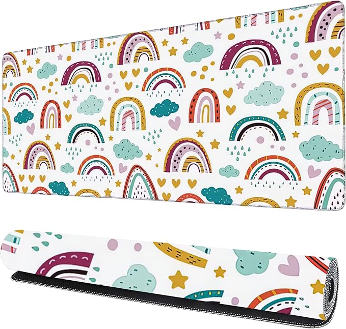 Rainbow in Cartoon Gaming Mouse Pad XXL Large Desk Mouse Pad Keyboard Mat by Uiaoiais