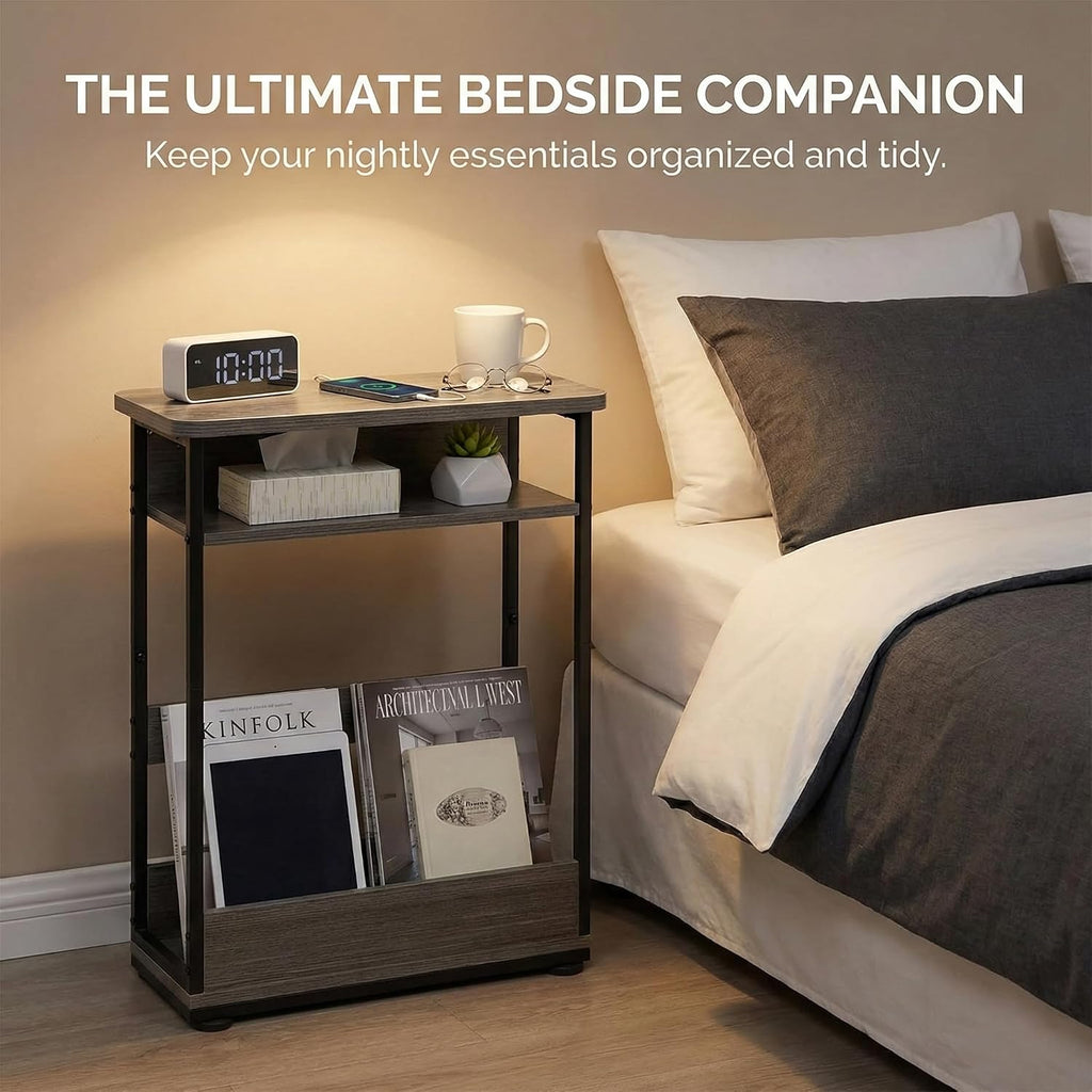 Narrow Side Table,3-Tier Slim End Table with Storage Shelf,Modern Sofa