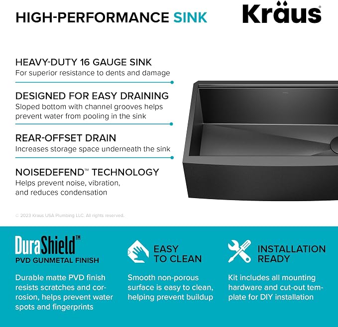 KRAUS Kore Workstation 33-inch Farmhouse Apron Front 16 Gauge Black Stainless - Image 13