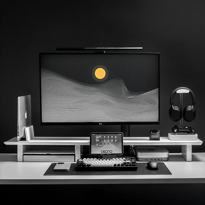 Raico Desk Cockpit Shelf Monitor Stand System Dual Screen Setup Wood Large Desk - Image 2