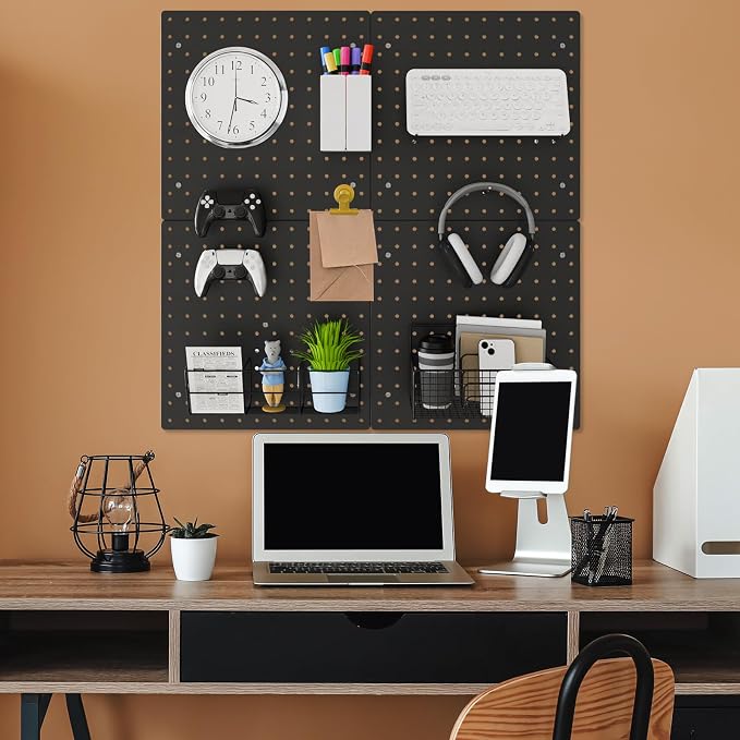FZK PegBoard, 4 Pack Peg Board, ABS Black Pegboard, Pegboard Wall Organizer - Image 6