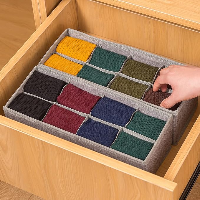 Qozary 3 Pack Sock Underwear Drawer Organizer Dividers, Collapsible Cabinet - Image 4