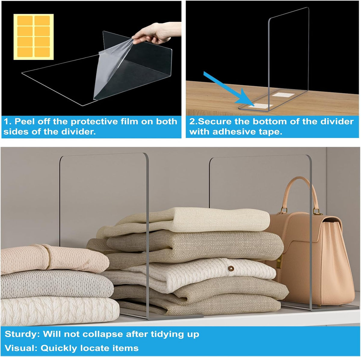 OKPOW Shelf Dividers Closet Organizer - 12" Tall X 11.8" Deep Acrylic