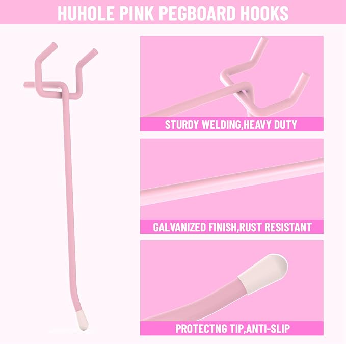 HUHOLE Pegboard Hooks 4 Inch 50PC, Fit 1/4" or 1/8" Pegboard, Ideal Peg Board - Image 3