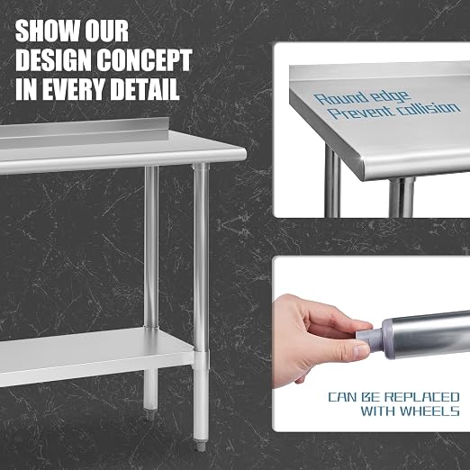 Hally Stainless Steel Table for Prep & Work 18 x 48 Inches, NSF Commercial - Image 5