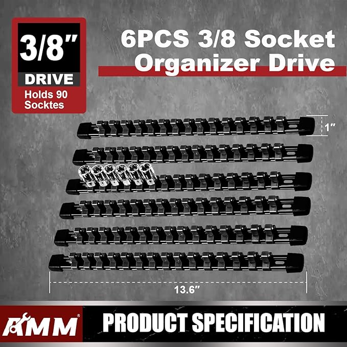AMM 6-Piece Socket Organizer，3/8 inch Drive ABS Tools-Socket Holder，Heavy Duty - Image 2