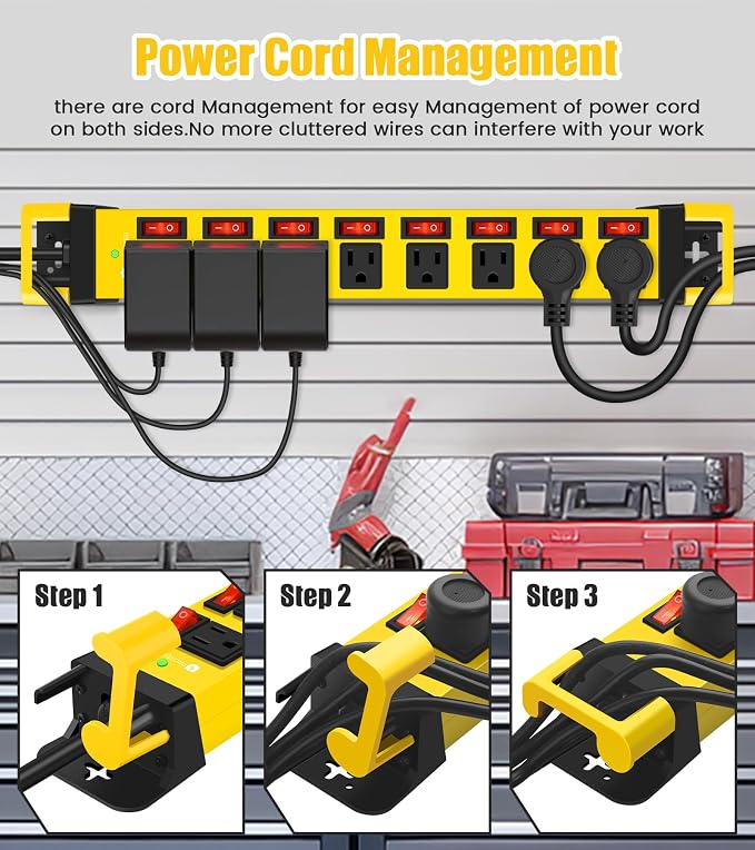 Heavy Duty Power Strip with Individual Switches, 8 Outlets 14 Gauge Industrial - Image 3