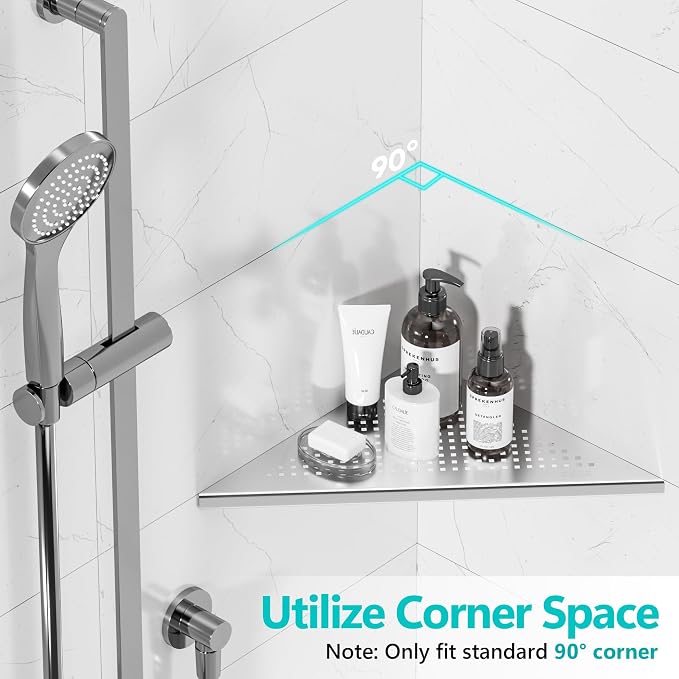 Bathroom Corner Shelf, Recessed 12" Shower Shelf Caddy, SUS304 Stainless Steel - Image 3