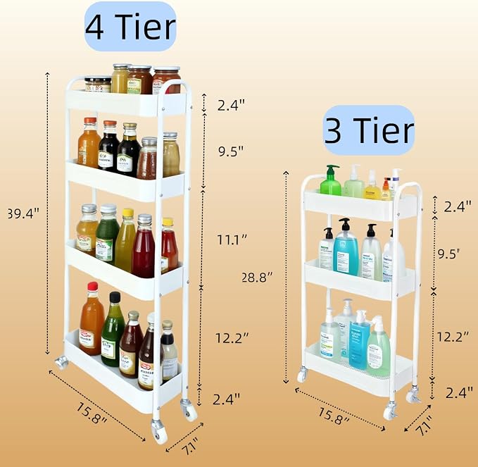 3 Tier Narrow Rolling Storage Cart - Image 6