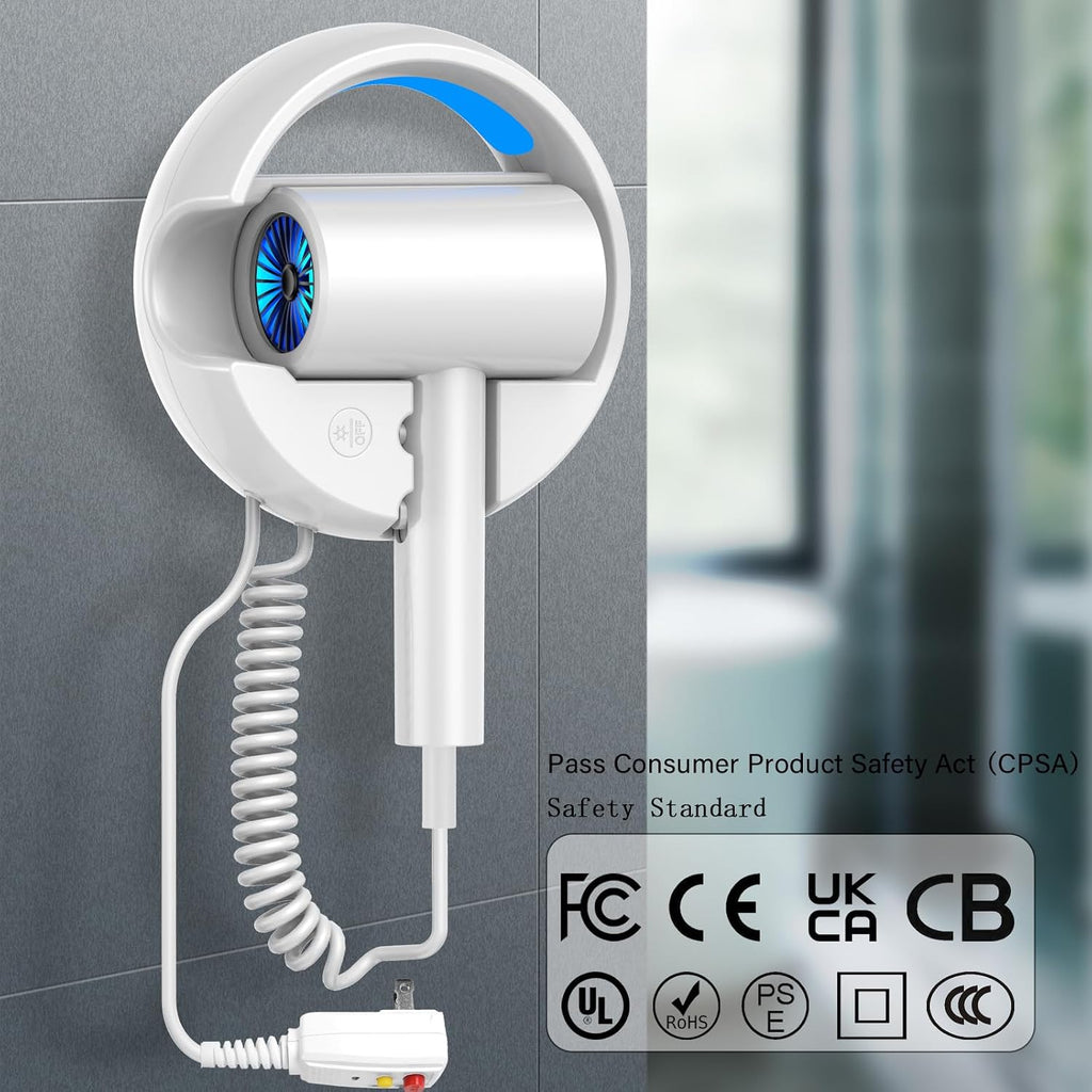 110V Hotel Wall Mounted Hair Dryer for Bathroom(with Night Light)