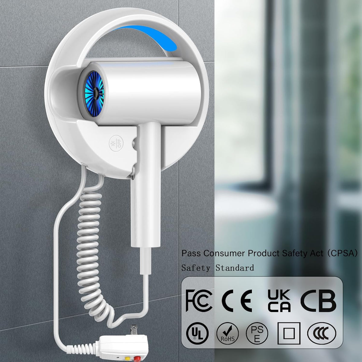 110V Hotel Wall Mounted Hair Dryer for Bathroom(with Night Light)