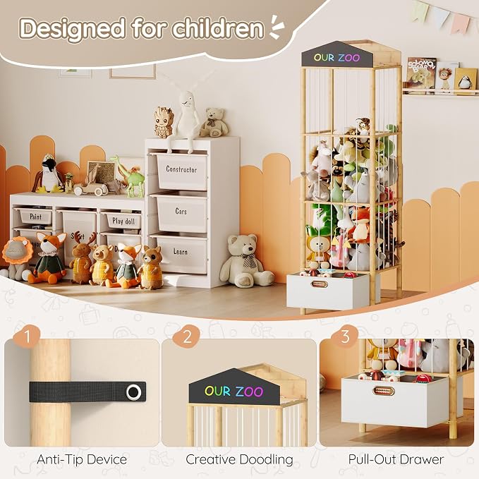 HOOBRO Stuffed Animal Storage & Organizer, Bamboo Stuffed Animal Holder - Image 4