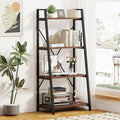 BON AUGURE Industrial Ladder Shelf Bookcase, 4 Tier Rustic Ladder Bookshelf by BONAUGURE