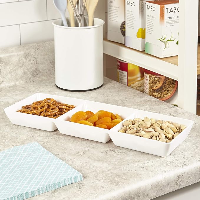US Acrylic Avant White Plastic Divided Serving Trays 15” x 5” | Narrow Reusable - Image 3