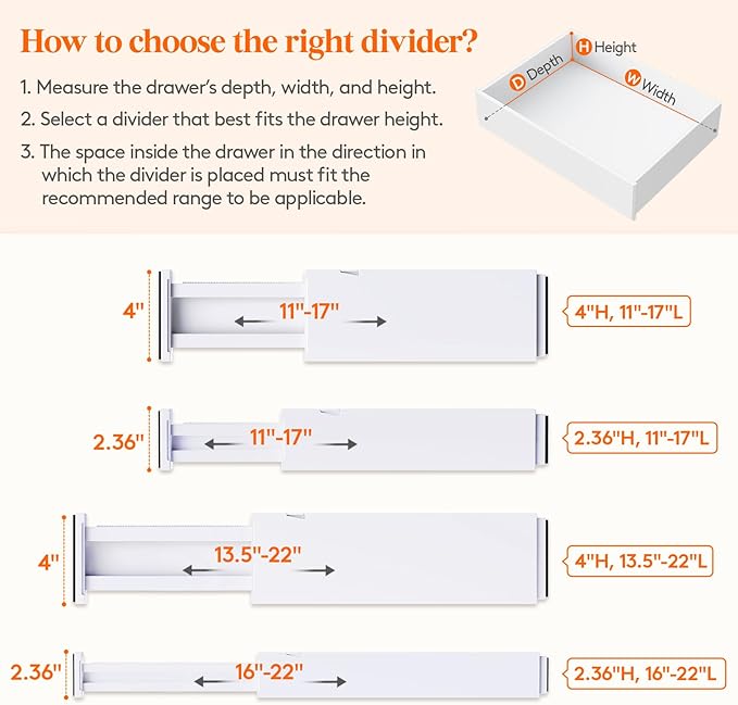 Lifewit 4 Pack Drawer Divider 4" High, 11-17" Drawer Dividers - Image 3