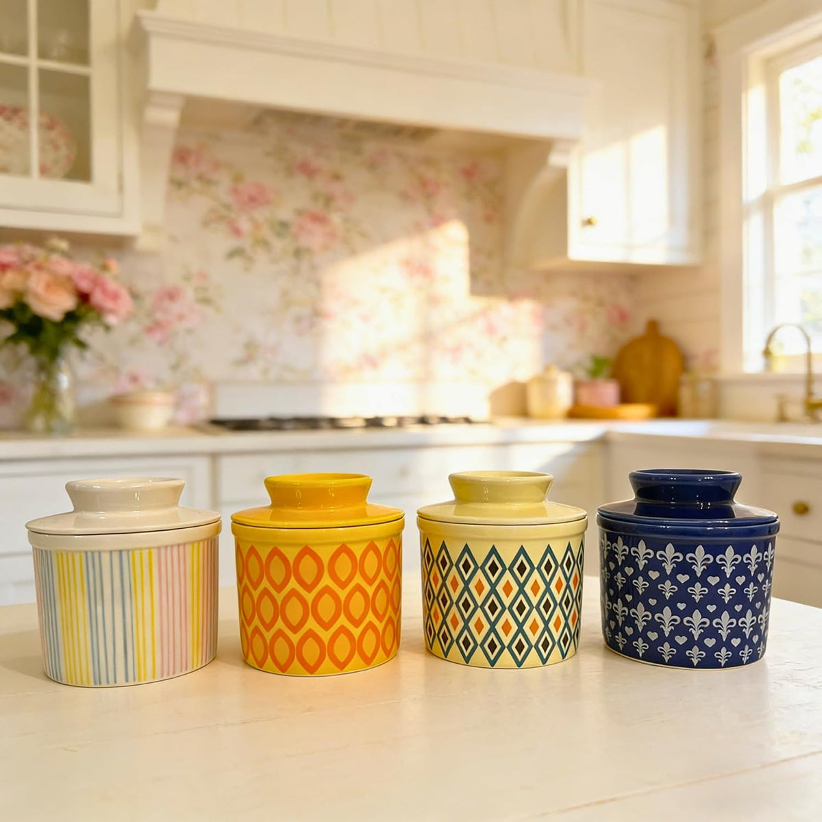 Butter Crock with Lid for Countertop, Butter Keeper Crock with Water