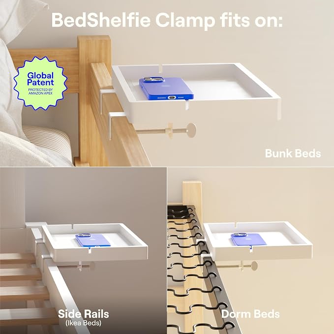 BedShelfie Wood Bedside Shelf for Bunk Bed & Top Bunk, College Dorm Room - Image 5