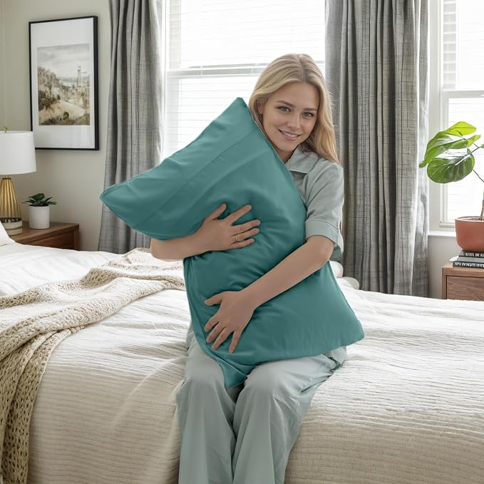 Teal Pillow Cases Queen Size 2 Pack, Bamboo Rayon Cooling Pillowcases - Image 2