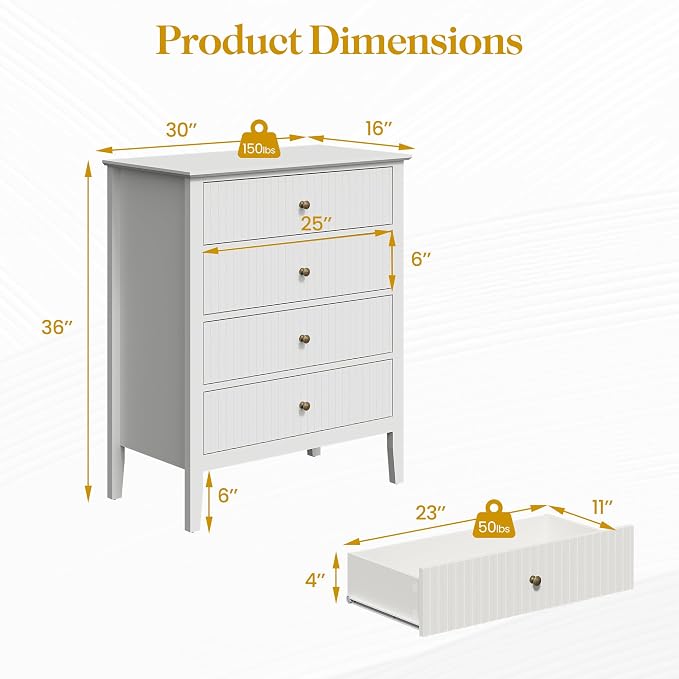 White Fluted 4 Drawer Dresser Set of 2 - Image 2