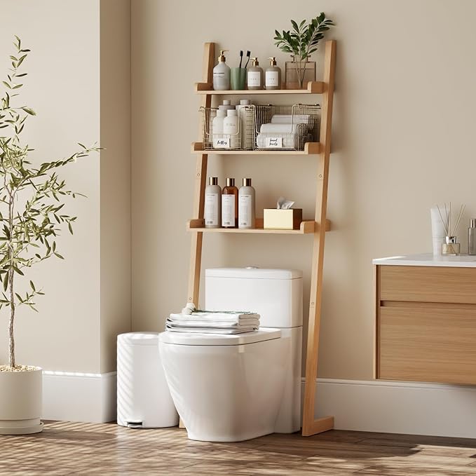 Over The Toilet Storage Shelf Wood, 3-Tier Above Toilet Organizer Rack by YQJJGL