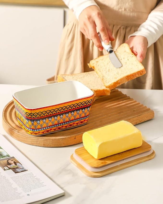 Hasense Bohemian Butter Dish, Farmhouse Ceramic Butter Dish - Image 7