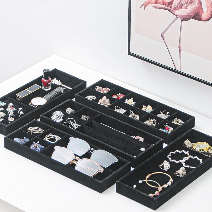 Divided Drawer Organizer, Velvet Jewelry Storage Tray - Image 4