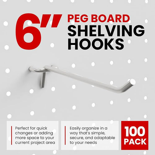 100 Pack PEG Board Pegboard Shelving Hooks 6" Length Wholesale Lot - Image 2
