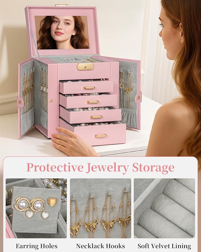 TORIBIO Jewelry Box for Women, Leather Jewelry Organizer - Image 6