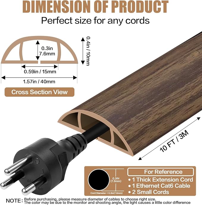 Floor Cord Cover Self Adhesive Cord Hider, 10FT Cable Management, Extension - Image 2