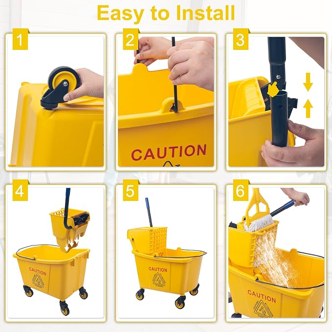Kefanta 35 Qt Side Press Wringer Combo Commercial Mop Bucket on Wheels Set - Image 8