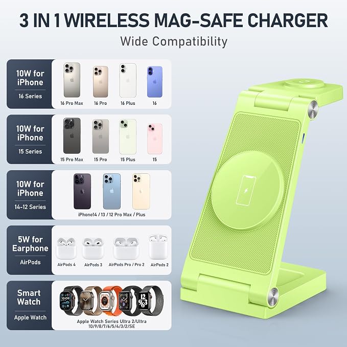 Magnetic Wireless Charger Stand, 3 in 1 Foldable Wireless Charging Station - Image 5
