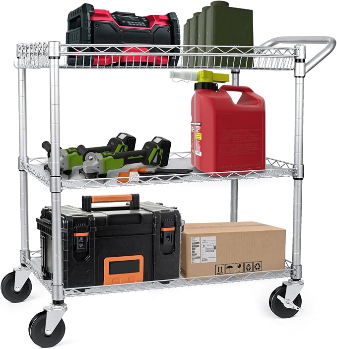 WDT Heavy Duty 3 Tier Utility Cart, Wire Rolling Carts - Image 3