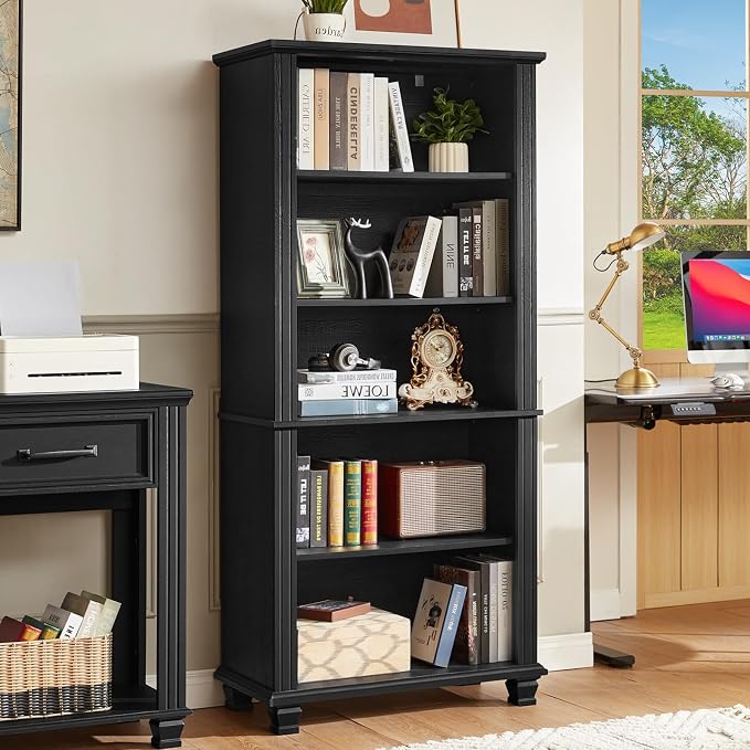 70" Tall Black Bookshelf, 5 Tier Wooden Book Shelf - Image 7