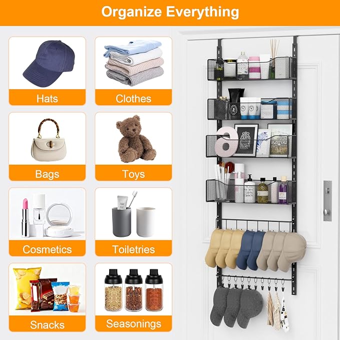 Over the Door Organizer, 2 in 1 Metal Hanging Closet Organizer & Hat Rack - Image 5