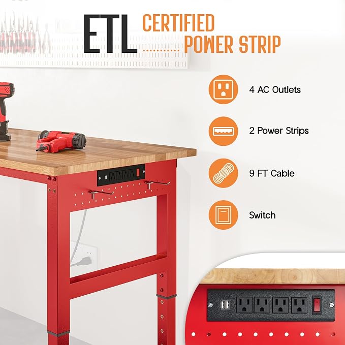 SPECRAFT 84" Red Adjustable Heavy Duty Workbench - Image 6