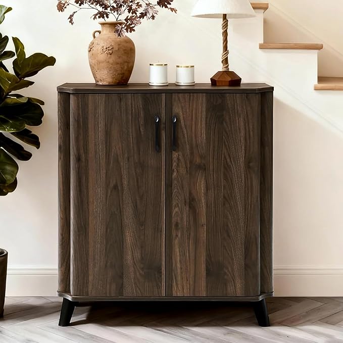 LuxenHome Buffet Cabinet with Storage, Walnut Coffee Bar Cabinet, Small Storage by LuxenHome