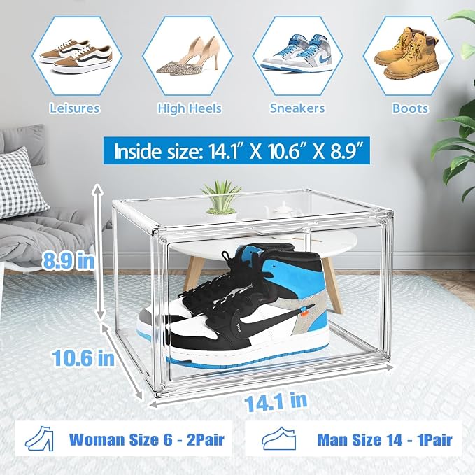 Size 14 Acrylic Sneaker Shoe Display Case Transparent Shoe Box Storage Bins - Image 3