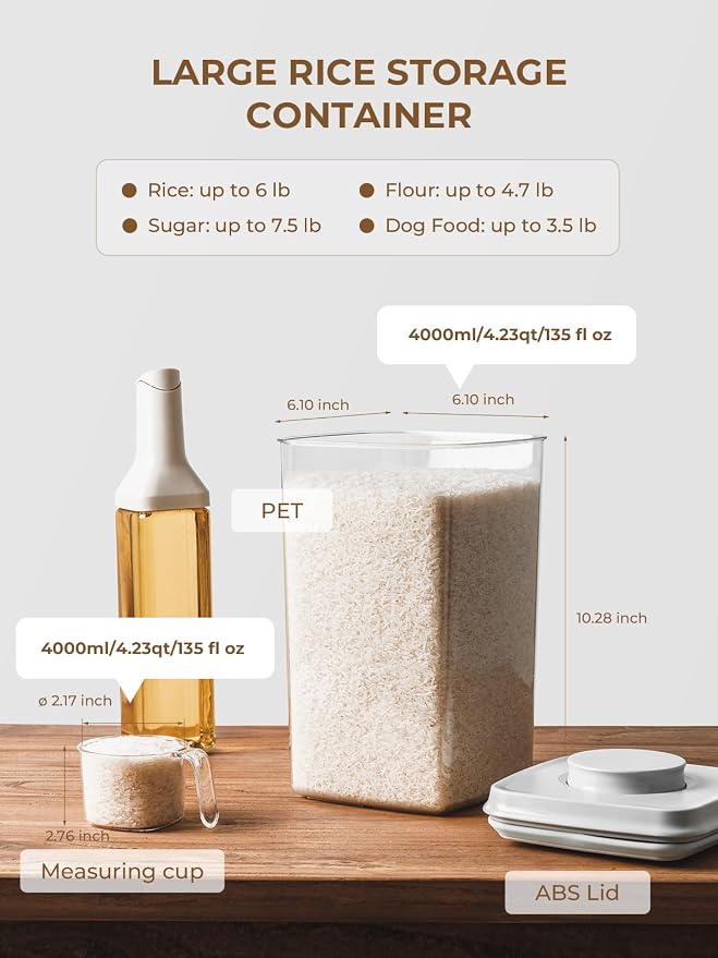 Cereal Containers Storage, 2 Pack Rice Holder, 4.22 Qt - Image 4