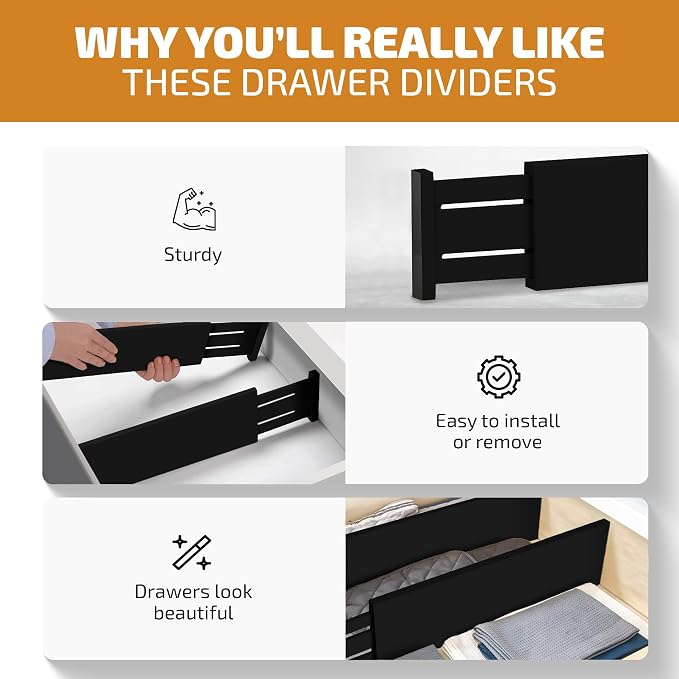 6 Pack Drawer Dividers 6 Inch High, 11”-17" Adjustable Bamboo Organizers Large - Image 9