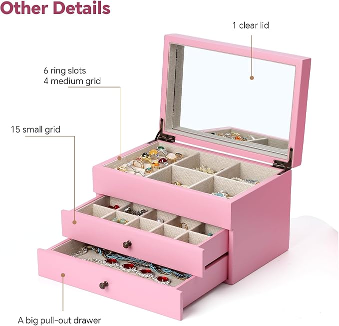 Meangood Jewelry Box Organizer for Women, 3 Layer Large Jewelry Storage Case - Image 7