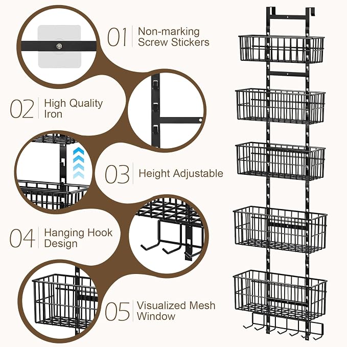 Adjustable Over The Door Organizer, Metal Hanging Door Organizer - Image 8