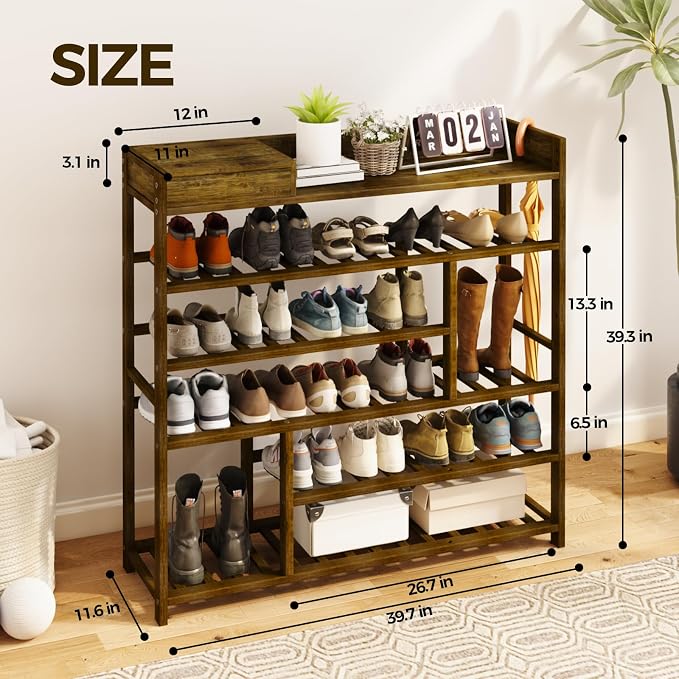 Bamworld Shoe Rack for Front Door Entrance Bamboo Shoe Organizer - Image 3