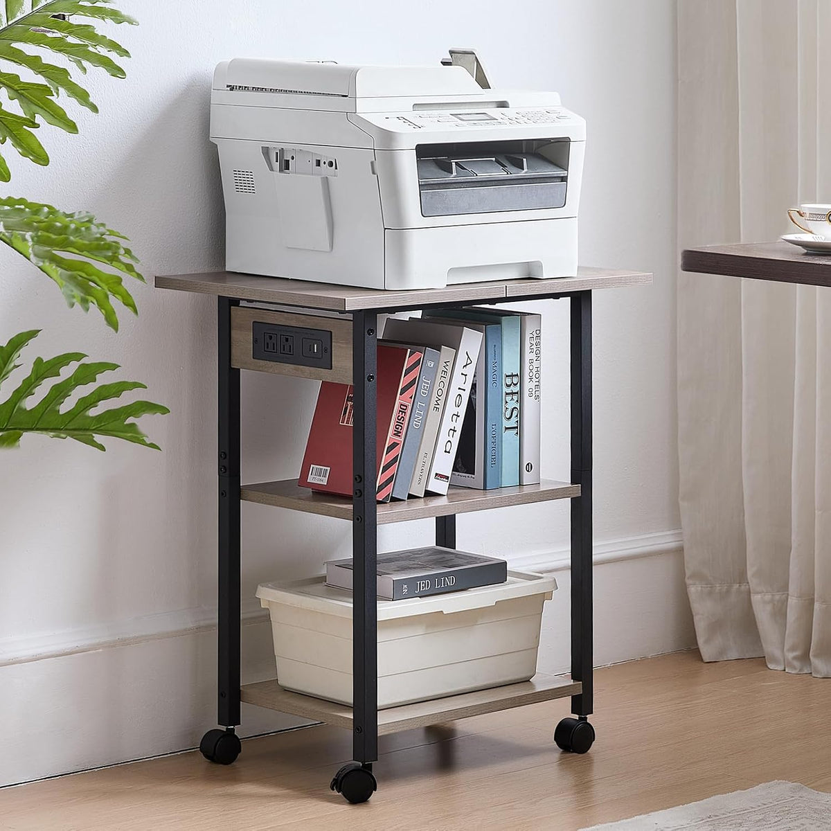 Lerliuo 3-Tier Printer Stand with Charging Station, Rolling Printer