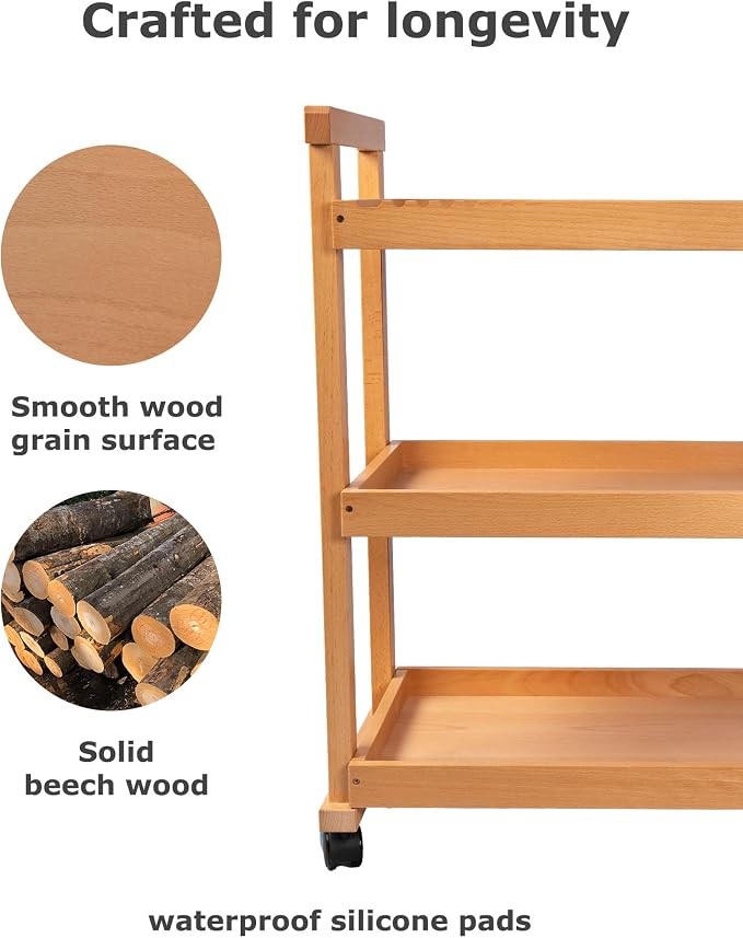 DJAR Rolling Art Supplies Cart, Solid Beech Wood Art Supply Organizert - Image 6